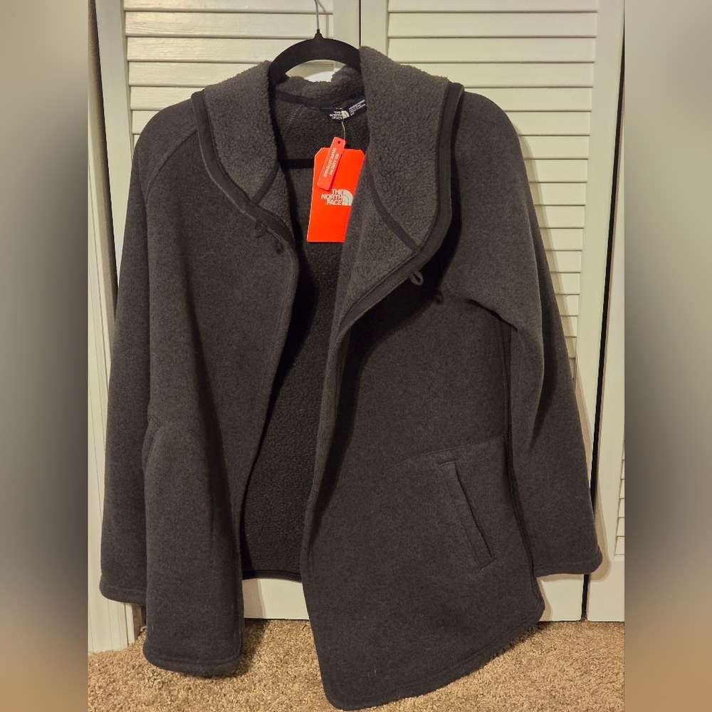 The North Face Crescent Wrap Fleece Jacket Hoodie Black Heather | S Petite | NWT